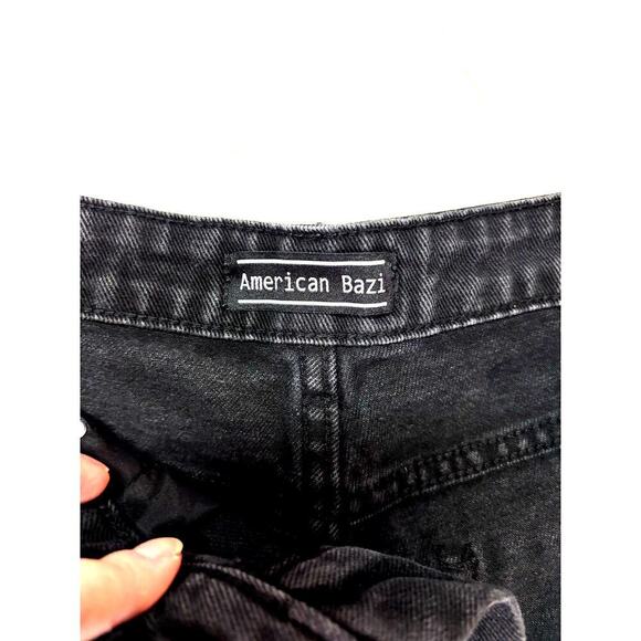 American Bazi Black Denim Cut Off Shorts, Distressed, Women's Large, Jean Shorts - Picture 5 of 6